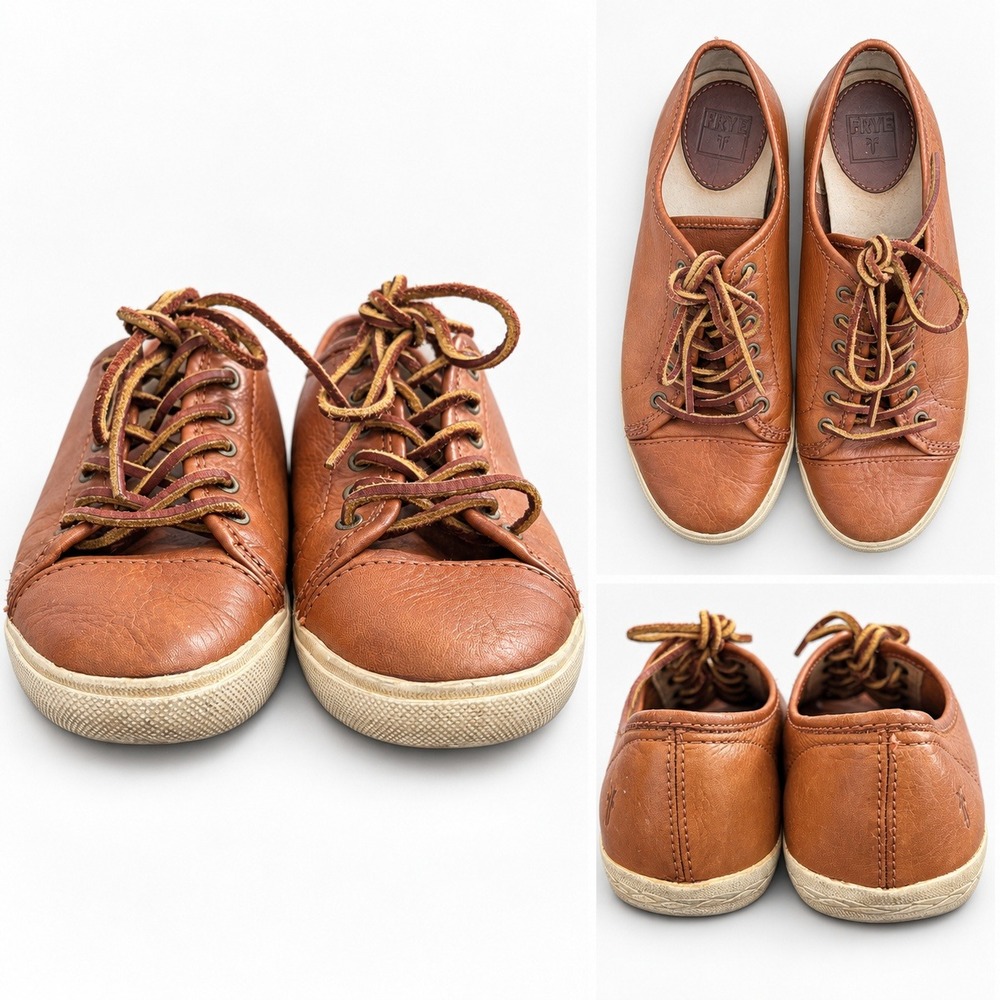 Frye Mindy Low Lace Cognac Leather Sneakers Shoes 7M 3471126-WHS